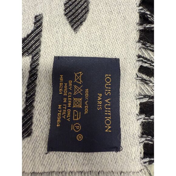 Louis Vuitton Monogram Wool Scarf Black & Gray Reversible Made In Italy - Picture 3 of 9